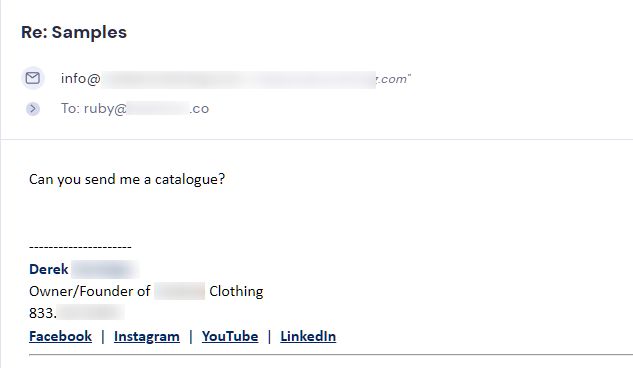 Campaign reply from retailer - retailer sample request 4 of 6
